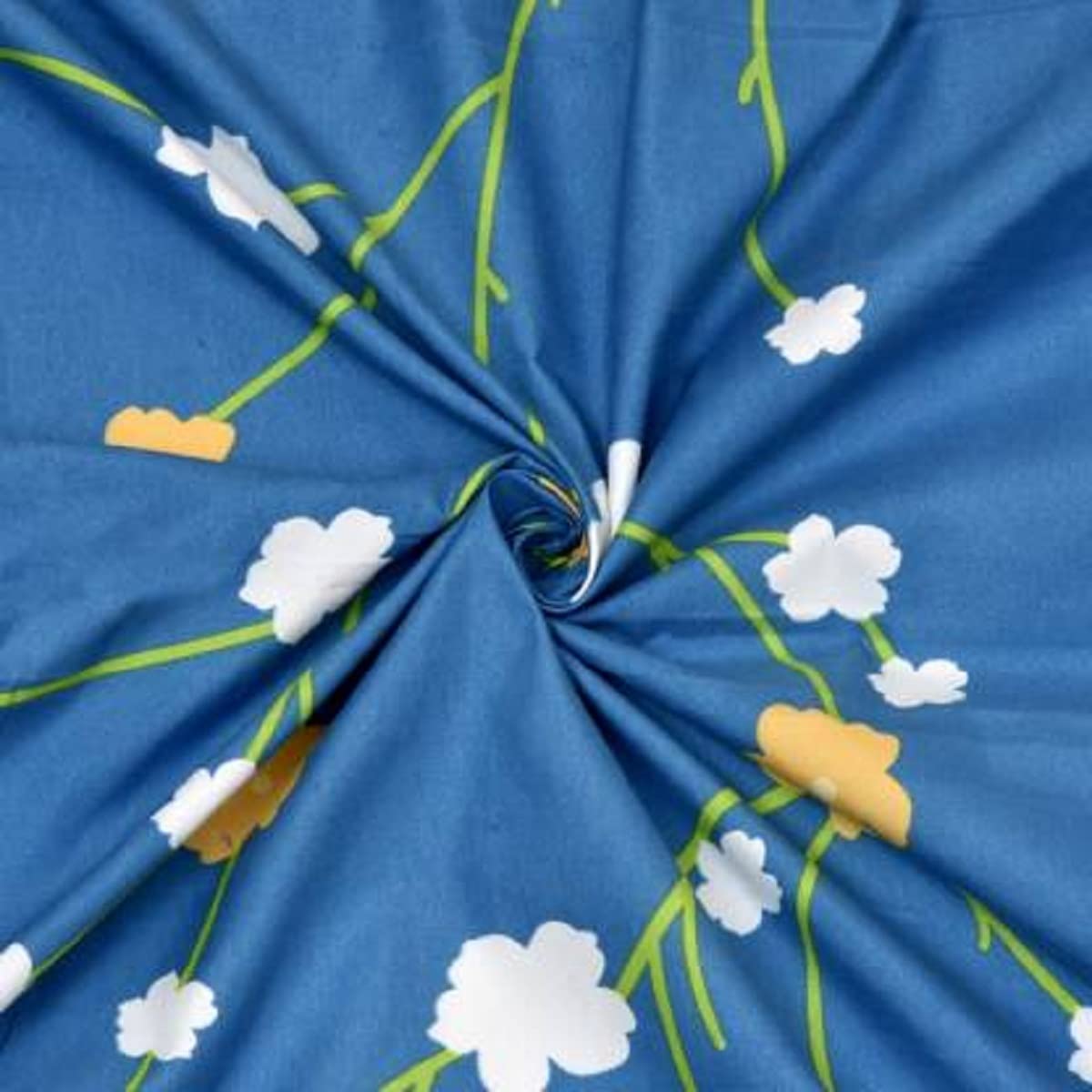 Elastic Fitted Printed King Size Double Bedsheet With 2 Pillow Cover | 72 X 78 X 6 Inches, Blue & White | 100% Pure Super Soft Glace Cotton With 210 Thread Count