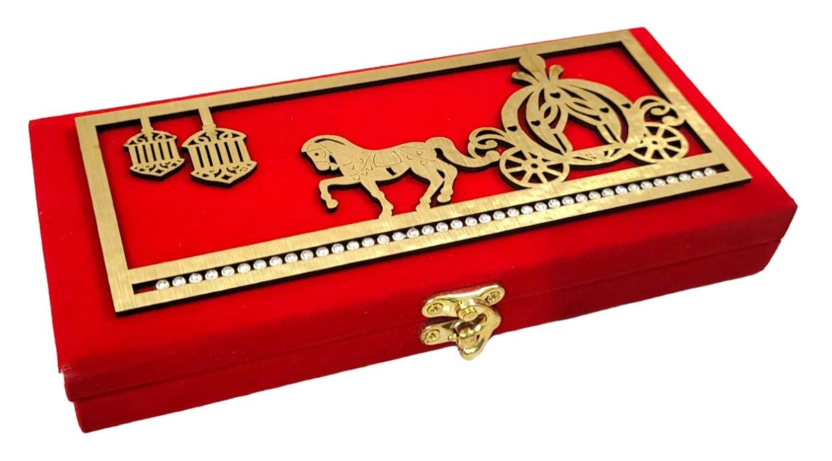 Wood Decorative And Attractive Box Cash Box, Shagun Jewellery Money Envelop Wedding, Gift Bangel Pack Of 1, Colour - Red, Horse