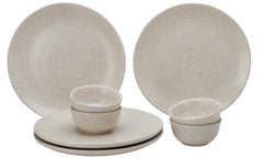 Hand Painted Stoneware Dinner Set Of 4 - Ceramic Pack Of 8 Pcs, Ivory White | 4 Dinner Plates + 4 Bowl Or Katori, 180ml Each - Microwave & Dishwasher Safe | Serving For 4