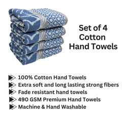 Stamio Cotton Hand Towels 490 Gsm | Towel For Men & Women Home Kitchen Use, Gym, Wash Basin, Sports, Travel | Jacquard Towel, Light Blue (Set Of 4)