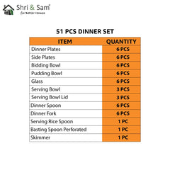 Stainless Steel Shagun Solid Dinner Set Of 51 Pcs, Silver | Easy To Clean - Dishwasher Safe