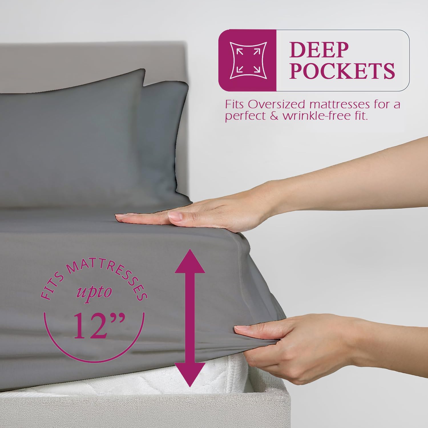 Bamboo Elastic Fitted Bedsheet With 2 Pillow Cover - 72 X 75 Inches, Silver Grey | Soft, Breathable & Eco-Friendly | Perfect Gifting Festival, Housewarming, Anniversaries