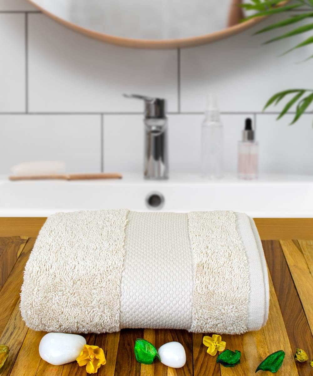 Rangoli Soft Absorbent Durable Towels Earthly Egyption Cotton Plush Oversized Small Size Bath Towel 400 Gsm (Beige)