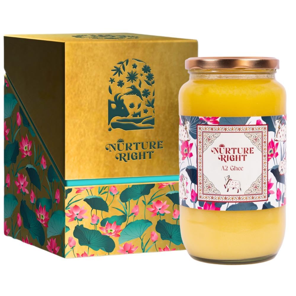 Pure A2 Desi Gir Cow Ghee By Nurture Right | Nourishing, Natural & Healthy Desi Ghee Perfect For Dishes | (1 Litr) 33.8 Ounce | Jar Pack