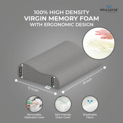 Memory Foam Cervical Pillow, Orthopedic Pillow, Standard Size - 19 X 11 Inch | Midnight Blue, Neck Support Pillow For Sleeping, Neck & Shoulder Pain | Removable Zipper Cover - Pack Of 2