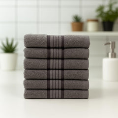 Akiko Home 100% Cotton Essential Series Hand Towels 1200 Gsm | Soft, Absorbent & Durable, Cotton Hand Towel For Bathroom Use, Gentle On Skin- Pack Of 6 (Grey)