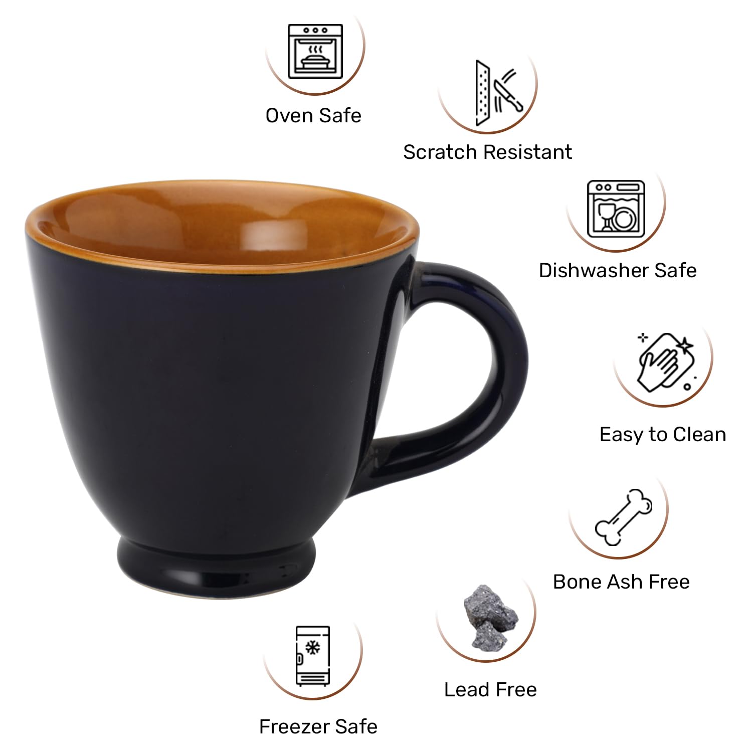 Ceramic Tea & Coffee Serving Mug Set Of 6 - 180ml Each, Royal Blue | Ideal For Green Tea, Hot Chocolate & Milk - Microwave & Dishwasher Safe | Glossy Finish