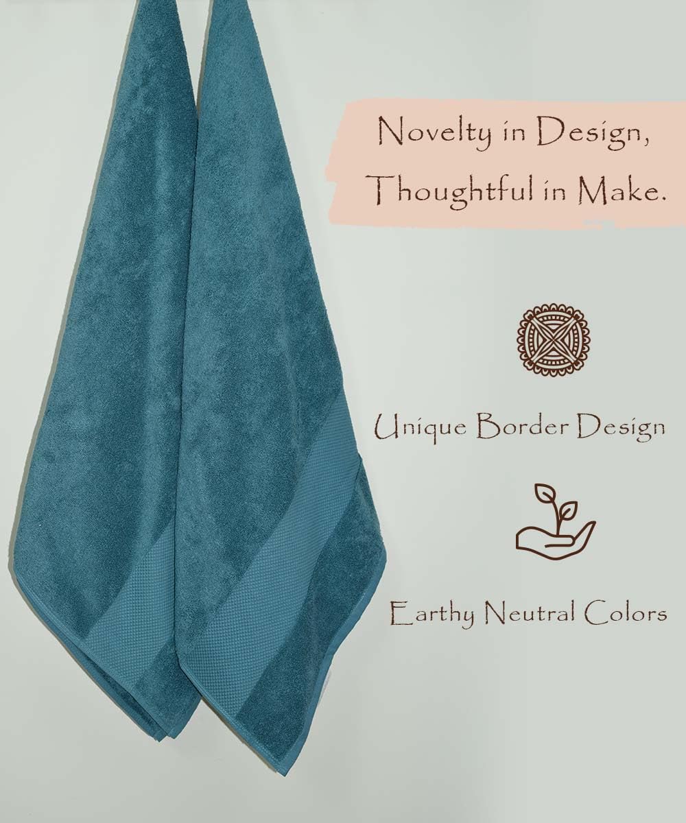 Rangoli Soft Absorbent Durable Towels Earthly Egyption Cotton Plush Luxurious Large Size Bath Towel 1000 Gsm (Turquoise Blue)- Pack Of 2