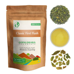 Gopaldhara Darjeeling Classic Tea Sample Pouches - Pack Of 6 Teas X 10gm, 0.35 Ounce Each | First Flush+ Second Flush+ Autumn Flush Chai Patti - Low Caffeine Loose Leaves