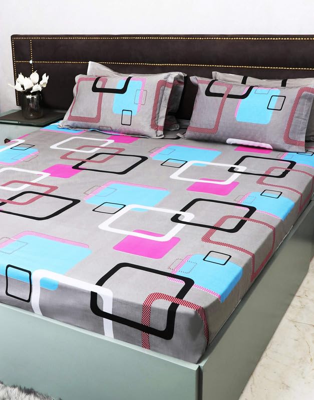 Pure Cotton Double Bed Bedsheet With 2 Pillow Covers - Size 90 X 100 Inches, Grey | Lightweight, Soft & Breathable - Perfect For Gifting On Weddings Bedsheet