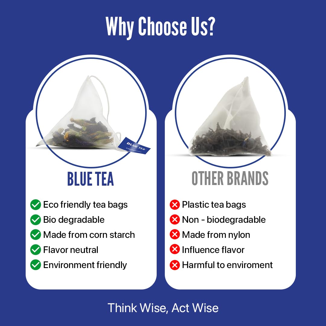Blue Tea Butterfly Pea Flower Ashwagandha Herbal Tea - 30 Pyramid Tea Bags | Promotes Relaxation & Manage Stress - Caffeine Free, Non-GMO