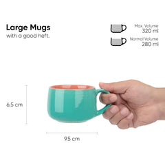 Ceramic Medium Cup Set Of 2 - Sea Green & Dark Pink, 320ml Each | Cup Set Of 2 For Coffee & Tea With Glossy Finish - Premium Stoneware Ceramic Cup | Microwave Safe & Dishwasher Safe
