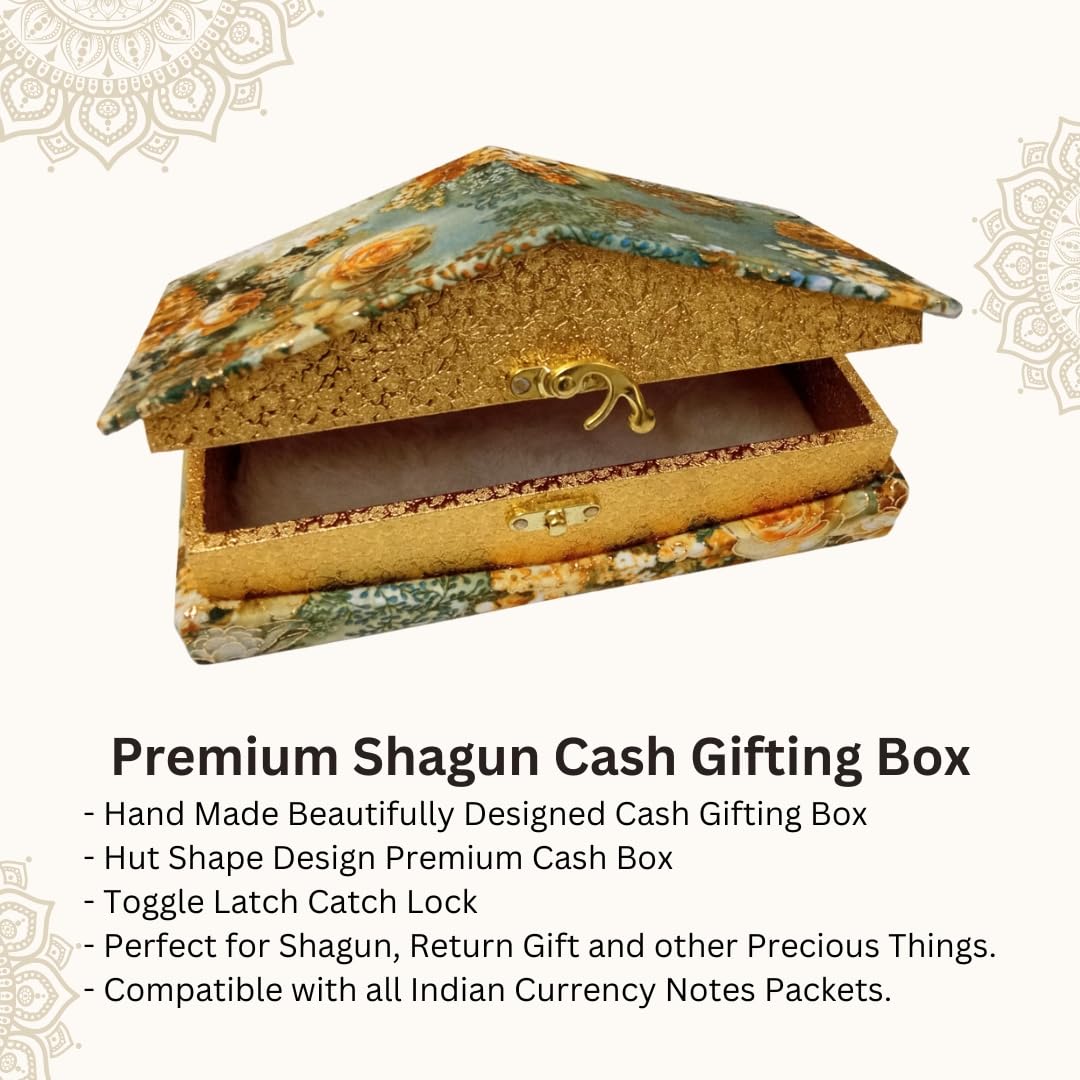 Decorative Shagun Cash Gift Box For Money Gaddi, Jewellery, Gifting Sagan Wedding Occasion, Colour - Multicolour, Set Of 1, Hut Shape, Style - Modern