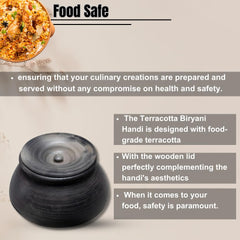 Exclusive Range Unglazed Clay Biryani Handi With Lid - 2 Liters | Earthen Pot For Cooking & Serving With Lid, Black