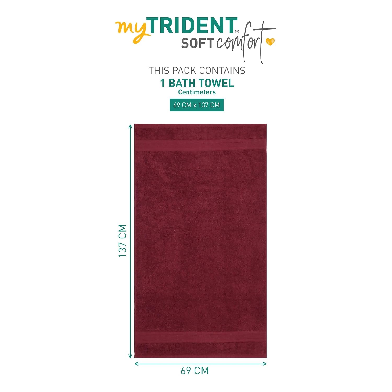Trident Soft Comfort Air Rich 100% Cotton Bath Towels 500 Gsm | Large Size Bathroom Towels For Men/Women (Red Wine)