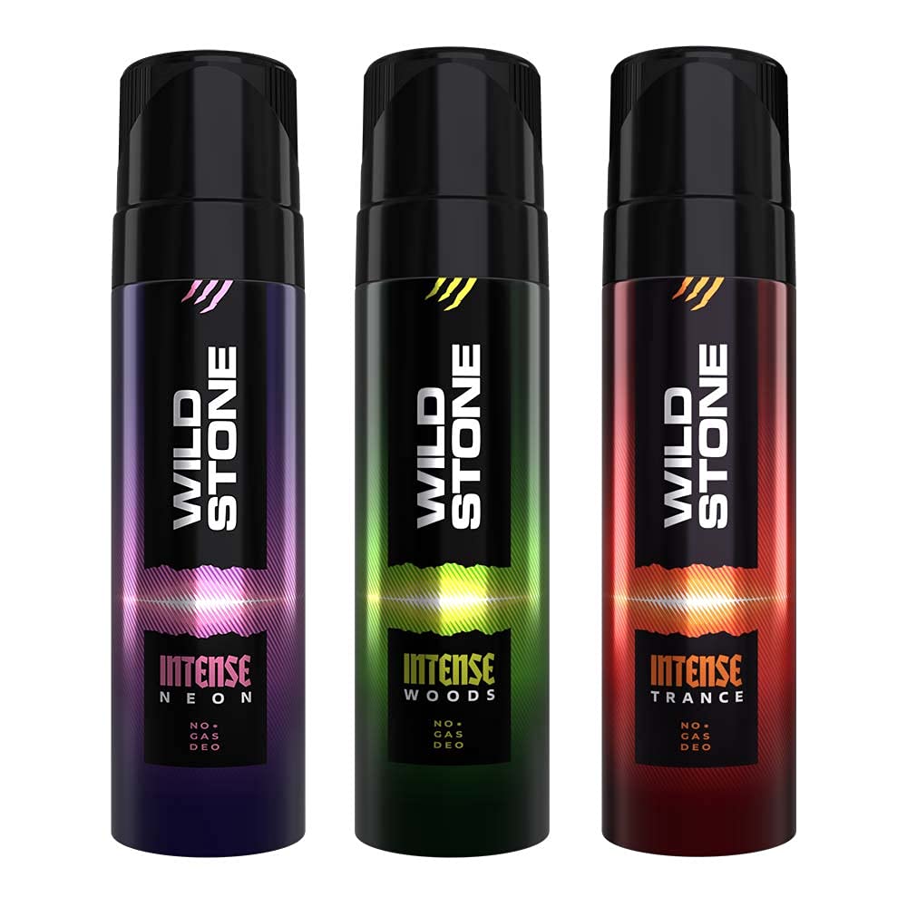 Wild Stone Intense Neon, Woods & Trance No Gas Long Lasting Deodorants Body Spray For Men 360ml 12.1 Fl.oz.| Pack Of 3