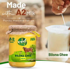 100% Pure A2 Gir Cow Ghee By Ved-A2 | Traditional Bilona Method Healthy Desi Ghee Good For Baking | (1 Litr) 33.8 Ounce | Jar Pack