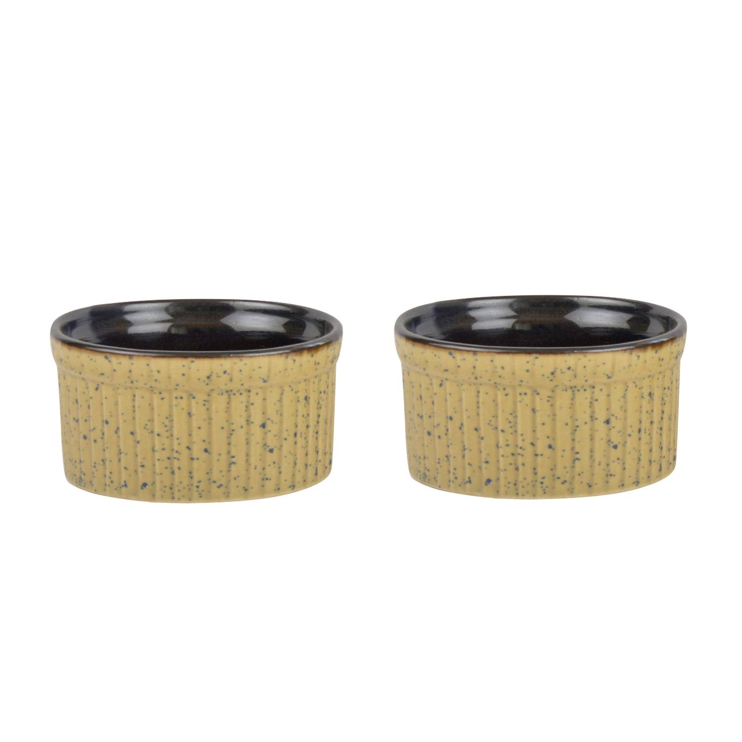 Studio Pottery Ceramic Dessert Dip Bowls Set Of 2 - 150ml Each, Beige & Brown | Chutney Bowls - Ketchup Bowls