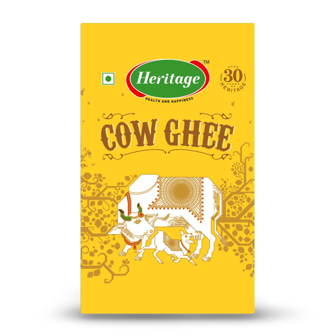 Pure Organic Cow Ghee By Heritage | Good Source Of Healthy Desi Cow Ghee Perfect For Halwa & Sweets | (1 Litr) 33.8 Ounce | Box Pack