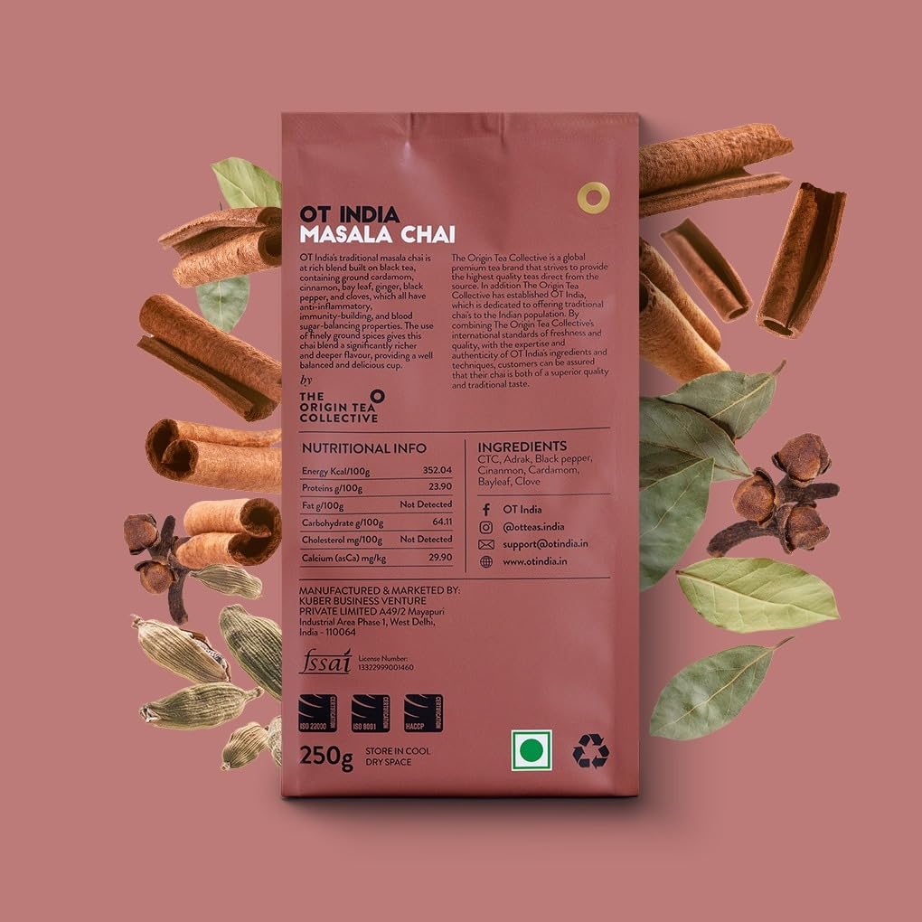 OT India Adrak Chai + Masala Chai - Pack Of 2 X 250gm, 8.8 Ounce Each | Ginger Tea & Premium Mix Of 7 Spices Tea - Strong, Natural & Aromatic Flavor | Caffeine Free