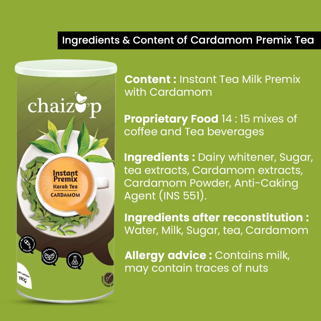 Chaizup Premium 1 Min Instant Assorted Tea Pack - Pack Of 3 X 1 Kg Cans, 35.2 Ounce Each | Cardamom+ Ginger+ Masala Flavor Kadak Chai Powder - Low Caffeine