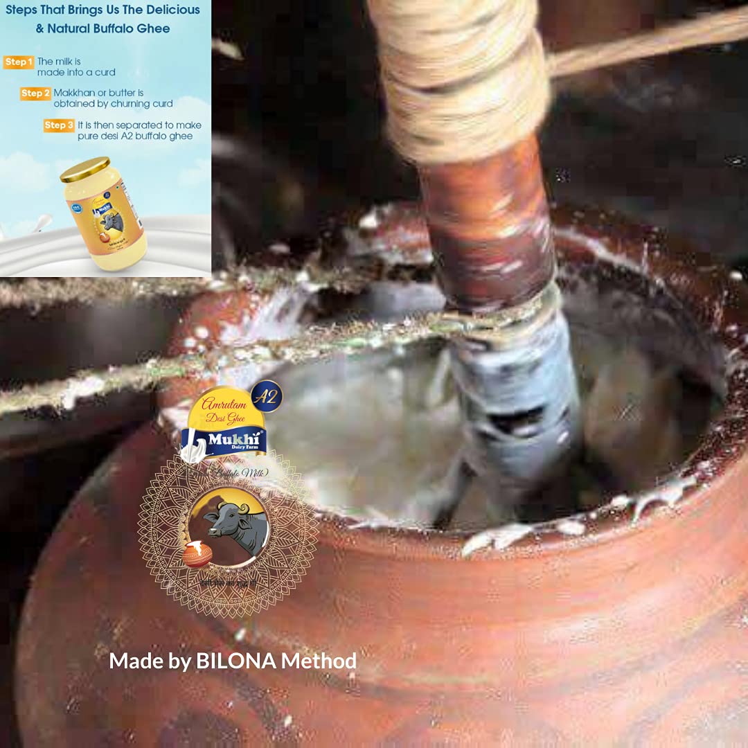 Natural Premium Amrutam A2 Desi Buffalo Ghee By Mukhia | Delicious Healthy & Nutritious Buffalo Desi Ghee Good For Frying | (1 Litre) 33.8 Ounce | Jar Pack