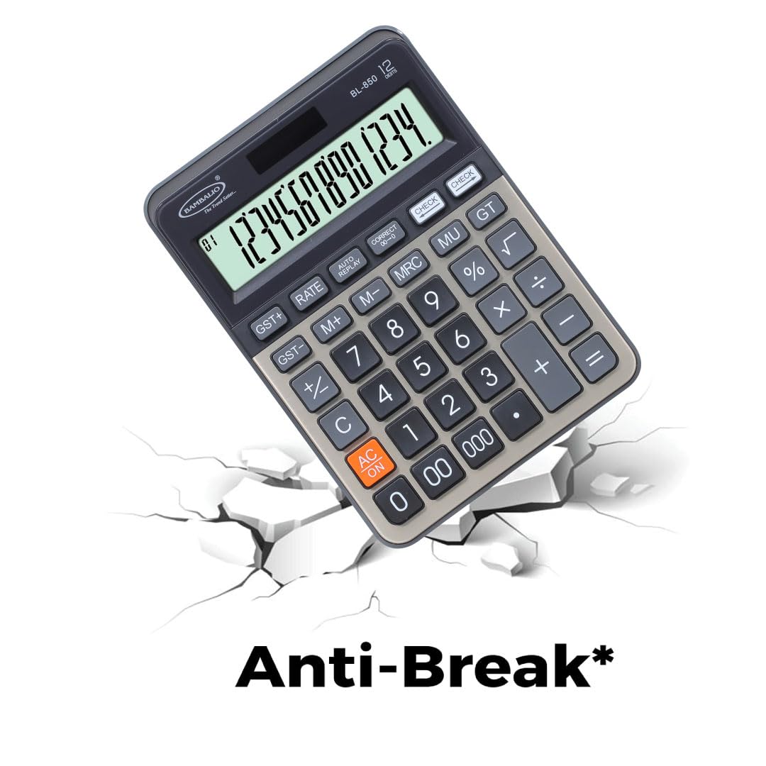 Bambalio BL-850 Large 12 Digits Display With Golden Metallic Panel | 3 Years Warranty Electronic Calculator With Tax Keys - 112 Steps Check And Correct