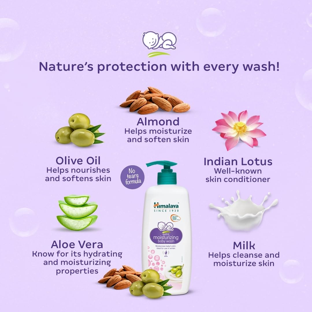 Himalaya Extra Moisturizing Baby Wash, Cleanses & Moisturizes Baby's Delicate Skin | 600ml