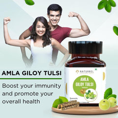 Naturrel Amla, Giloy And Tusi 3 - In -1, Stamina Booster & Resistance From Infections, Vitamin C, Supports Digestion, 100% Ayurvedic | 60 Tablets 100gm 0.2lbs