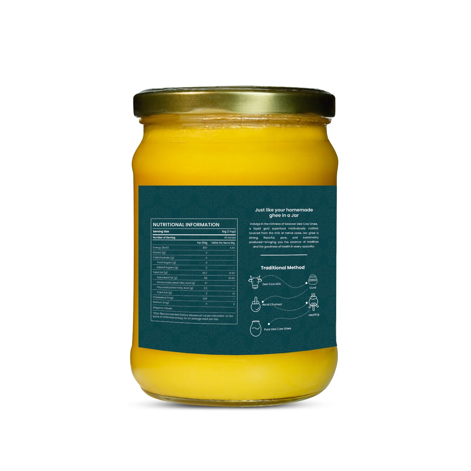 100% Pure Shuddha Desi Ghee By Saacoor | Traditional A2 Ghee Bilona Method Healthy Bilona Ghee For Cooking & Baking | (500ml) 16.9 Ounce | Jar Pack