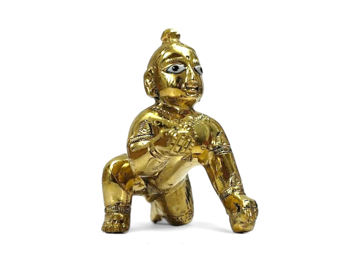 Gold Designer Attractive Pure Ashtadhatu Laddu Gopal Idol, Gold, Brass, Size No.2, Golden Hand Painted Idol, Baby Krishna, Kanhaiya Statue, God Idol