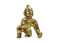 Gold Designer Attractive Pure Ashtadhatu Laddu Gopal Idol, Gold, Brass, Size No.2, Golden Hand Painted Idol, Baby Krishna, Kanhaiya Statue, God Idol