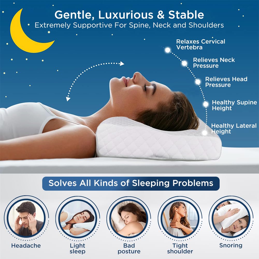 Cervical Sleeping Pillow For Spondylitis, Back & Neck Pain Relief, Size - Small | Memory Foam Contour Pillow, Removable Cover, Supports Back, Side, Stomach Sleepers, Anti-Snoring