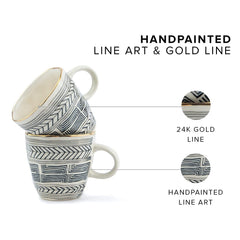 Hand Painted Ceramic Organic Coffee Cup Set Of 6 - 250ml Each, Off White | Medium Cup With Glossy Finish - Stoneware Coffee Cup Set | Ceramic Organic Cup - Microwave Safe & Dishwasher Safe