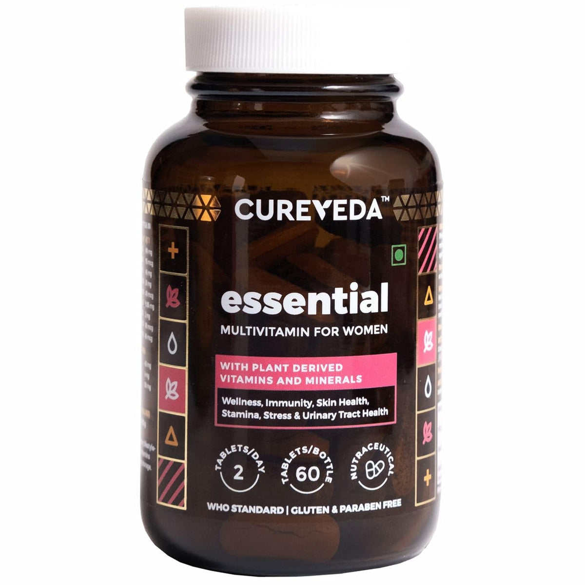 Cureveda Essential Multivitamin For Women , D3, Zinc, Vitamin C, Iron, Biotin | 60 Tablets , 100gm 0.2lbs