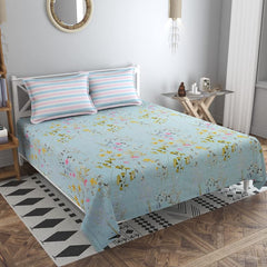 Super King Size Bedsheets With 2 Large Pillow Covers - 108 X 108 Inches, Mint Green | Luxury Soft Brushed Glace Cotton - Long Lasting & Wrinkle Free | 3 Pcs Set