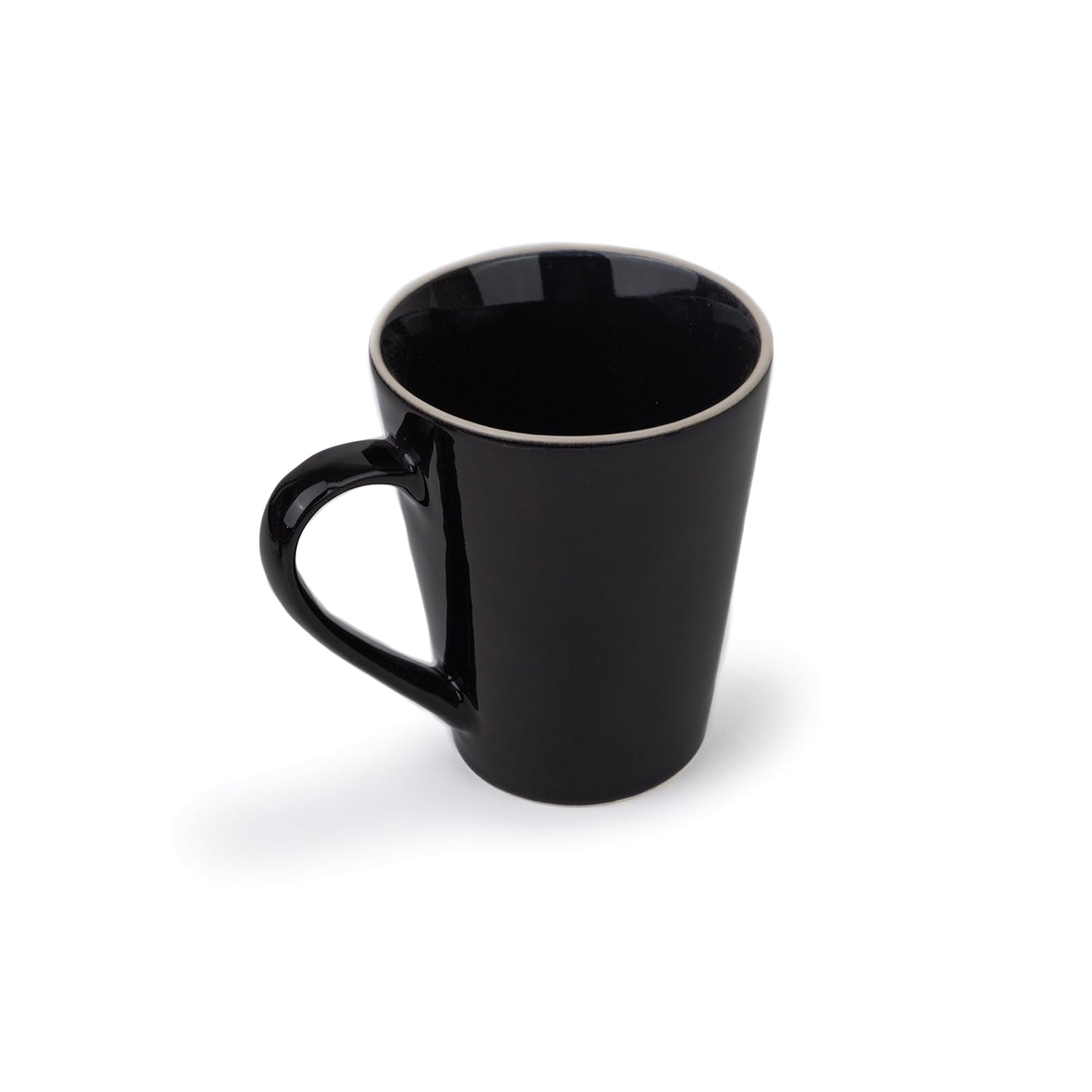 Large Ceramic Coffee Mug Set Of 2 - Black Rim, 350ml Each | Black Beauty Ceramic Mug - Tea Mug With Glossy Finish | Mug For Coffee - Ceramic Coffee Mug | Stoneware Coffee Cup - Microwave Safe