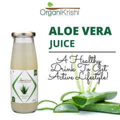 Organikrishi Aloe Vera Juice With Pulp In Glass Bottle, Barbadensis Miller Variety, No Added Sugar | 450ml 0.9lbs