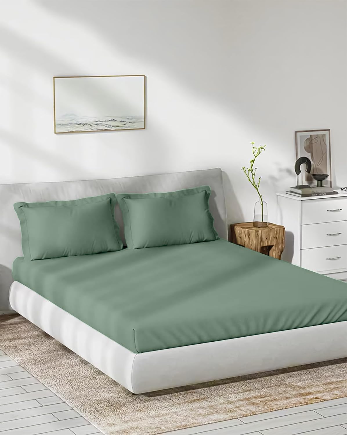 Elastic Fitted Bedsheet With 2 Pillow Cover - 78 X 84 Inches, Aqua Green | Soft, Breathable & Eco-Friendly | Perfect Gifting Festival, Housewarming, Anniversaries
