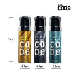 Wild Stone Code Gold Platinum & Steel No Gas Body Perfume 360ml 12.1 Fl.oz. Pack Of 3 | Perfect Gift For Men