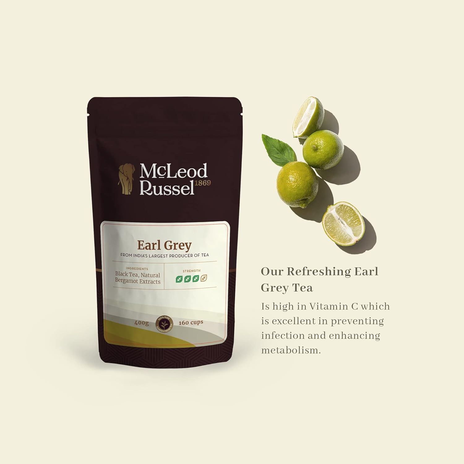 McLeod Russel 1869 Earl Grey Black Tea - 100gm, 3.5 Ounce, 40+ Cups | Blended With 100% Natural Bergamot Oil - Loose Leaf Black Orthodox | Brewed Hot Or Iced Tea - Low Caffeine