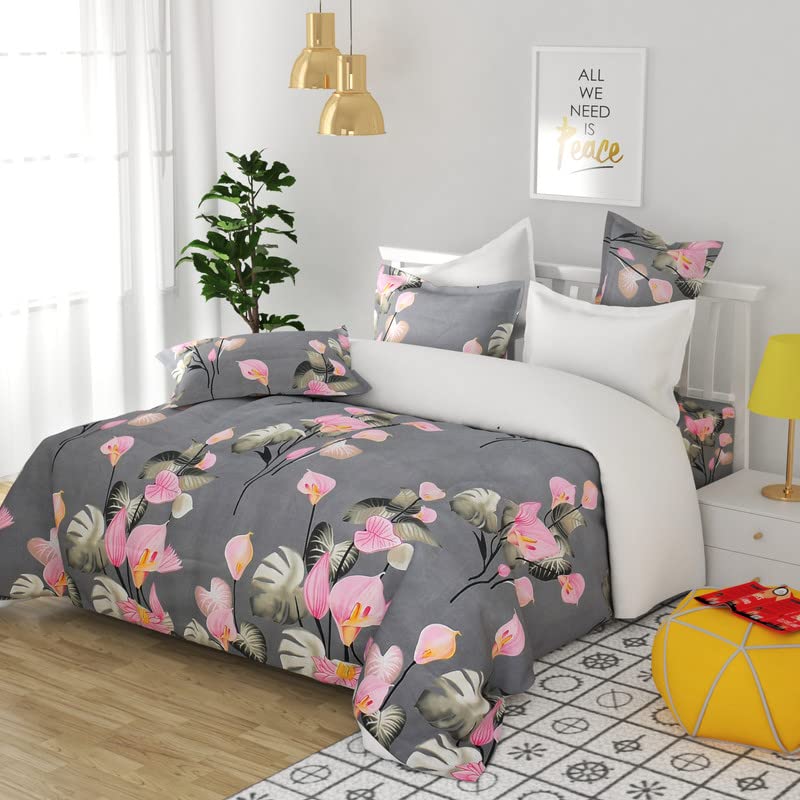 Double Bedsheets With 2 Pillow Covers | 90 X 90 Inches, Grey & Pink - Soft & Luxury Bedsheet | Long Lasting & Soft Touch Bedsheet