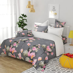 Double Bedsheets With 2 Pillow Covers | 90 X 90 Inches, Grey & Pink - Soft & Luxury Bedsheet | Long Lasting & Soft Touch Bedsheet