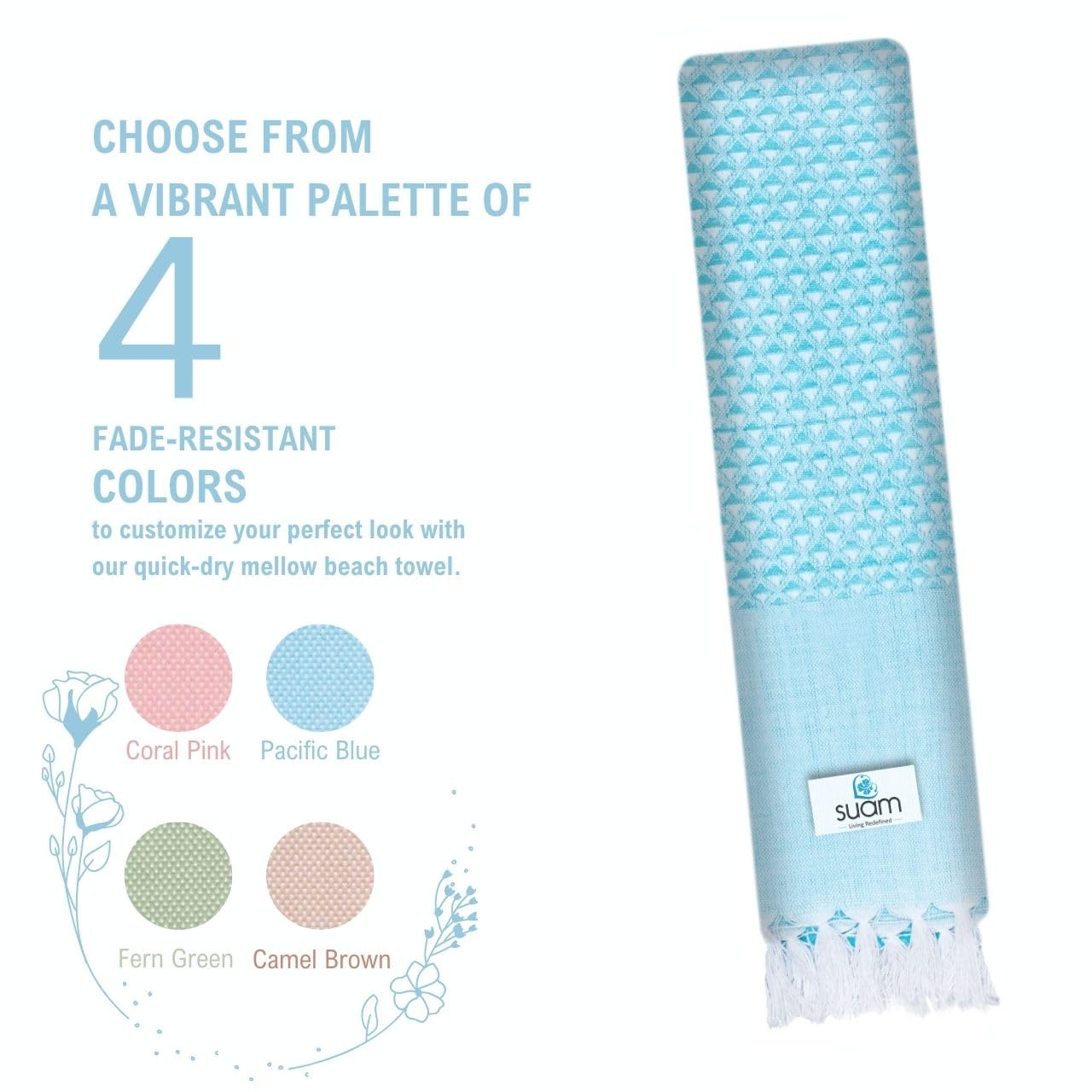 Suam Mellow Turkish Cotton Towel 300 Gsm | Best Absorbent Towel Pre-Shrunk, Lightweight, Quick Dry Bath Towel (Pacific Blue)
