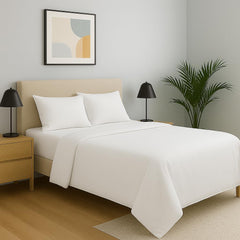 Double Bedsheet For King Size With 2 Pillow Covers - 108 X 108 Inches, White | Soft, Breathable & Skin-Friendly Bedding For Daily Use