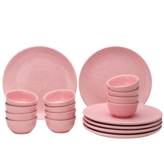 Handcrafted Ceramic Stoneware Dinner Set - Pack Of 18 Pcs, Blush Pink | 6 Dinner Plates, 10.6 Inch Each + 12 Small Dinner Bowl, 180ml Each - Microwave & Dishwasher Safe