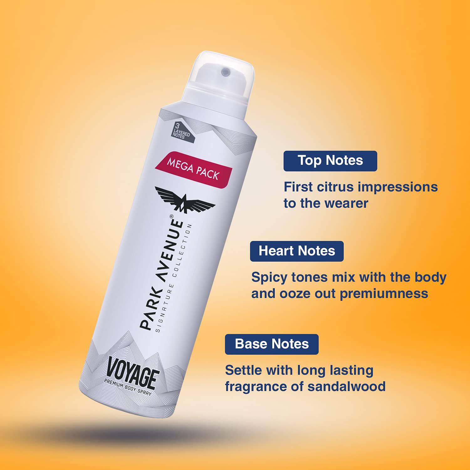 PARK AVENUE VOYAGE DEODORANT BODY SPRAY FOR MEN 220ML 7.4 FL.OZ. SIGNATURE COLLECTION | 3 LAYERED NOTES