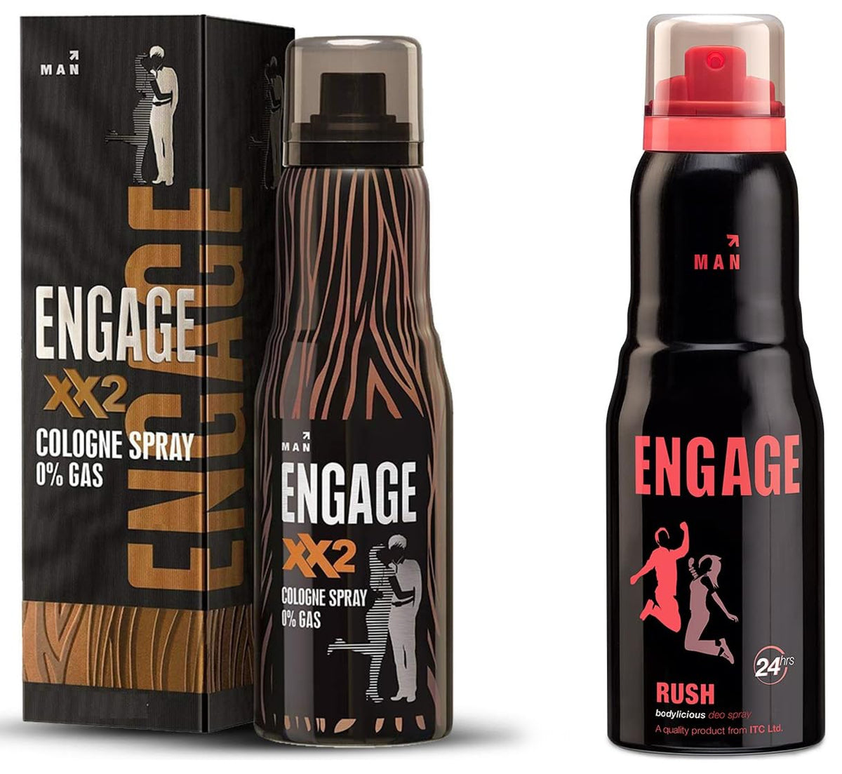 Engage Cologne Spray XX2 For Men 135ml 4.5 Fl.oz. & Rush Bodylicious Deo Spray 150ml 5 Fl.oz.