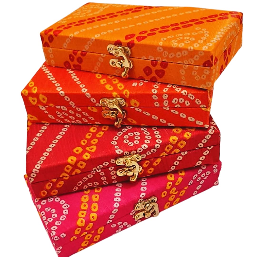 Jaipuri Bandhej Cash Gifting Shagun Box, Gaddi Box, Sweet, Dry Fruit Box Return Favours Set Of 3, Colour - Multicolour