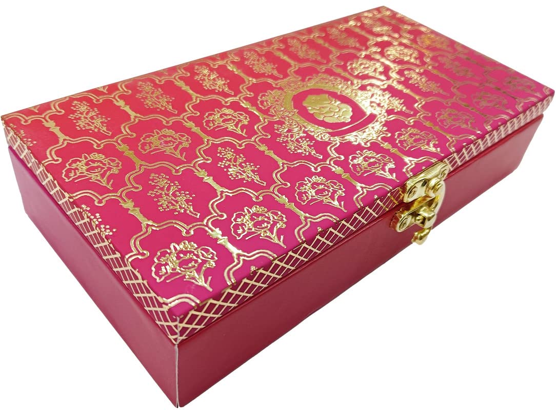Designer Wodden Fancy Shagun Gift Boxes For Wedding, Shagun Cash Box Or Money Box With Mgi Printing For Wedding, Engagement, Holi, Diwali, Baby Showers, Colour - Pink, Pack Of 3